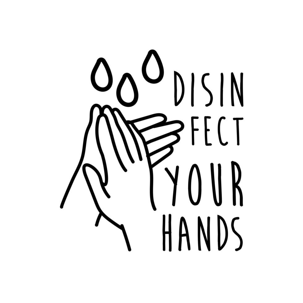 disinfect your hands lettering campaign hand made line style vector