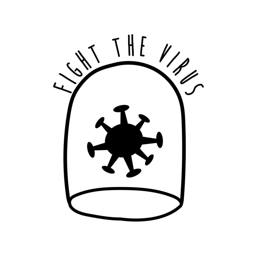 fight the virus lettering campaign with particle in dome line style vector