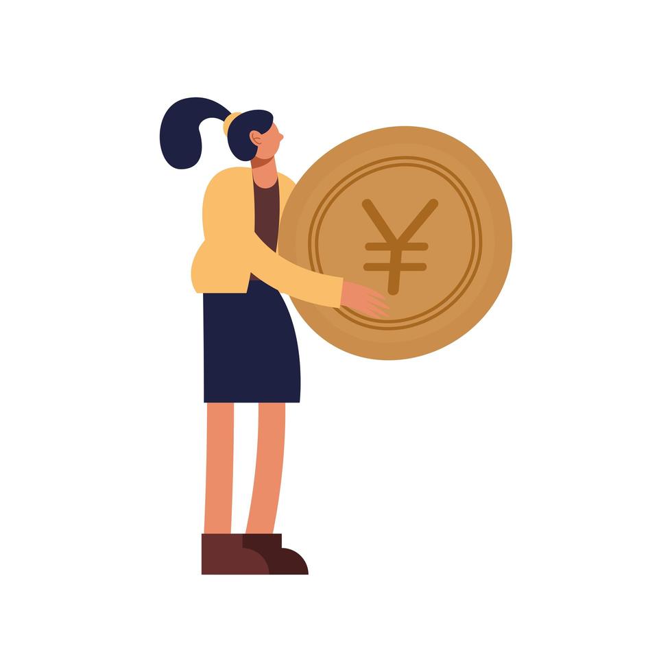 caricatura de mujer con diseño de vector de moneda