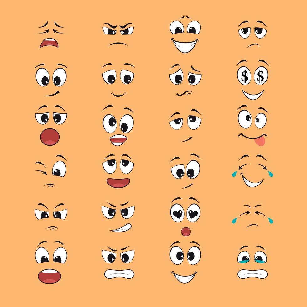 cartoon expressions with mouths and eyes vector