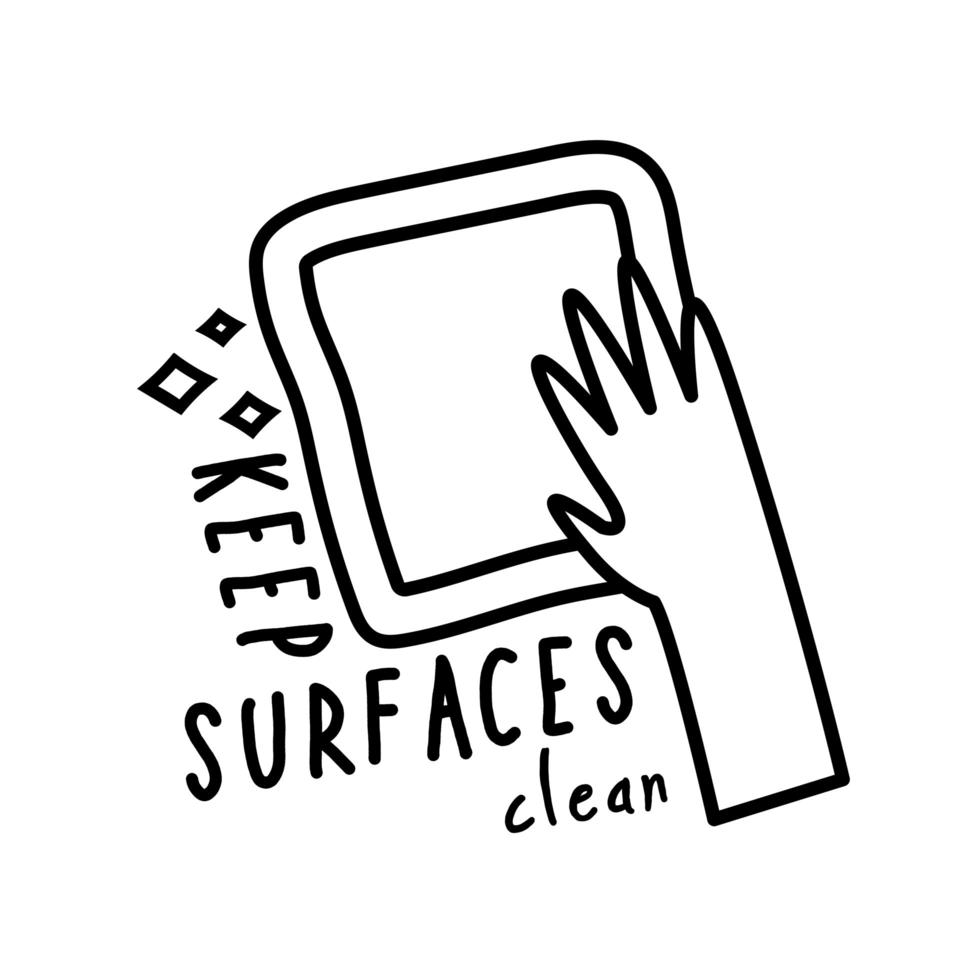 keep surfaces clean lettering campaign hand made line style vector