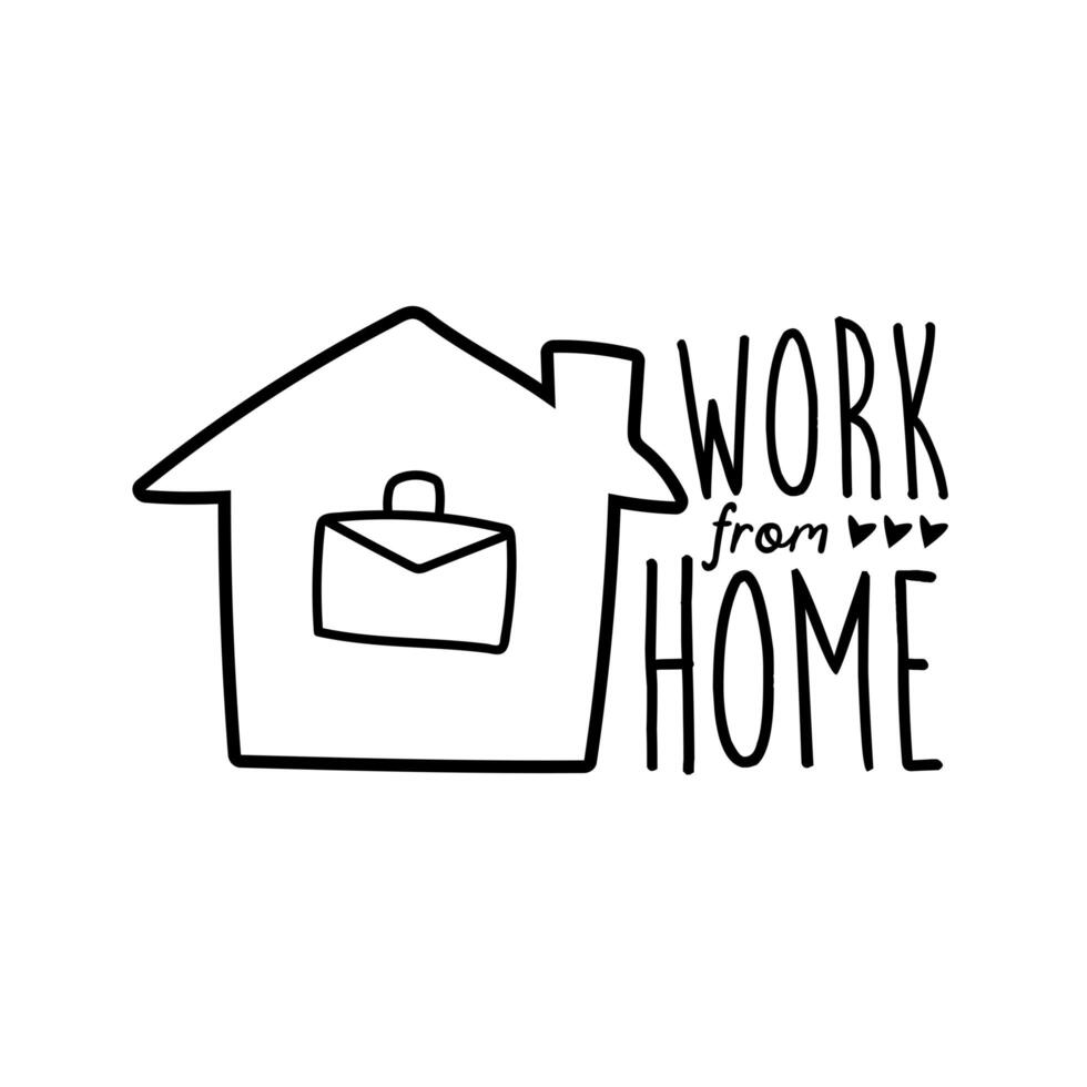 work from home lettering campaign with portfolio in house line style vector