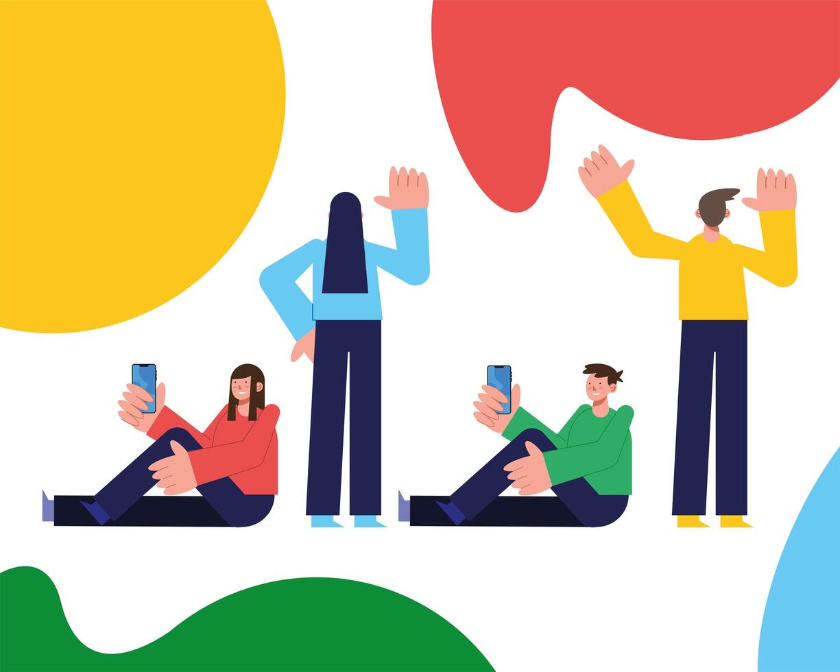 people with smartphones vector design