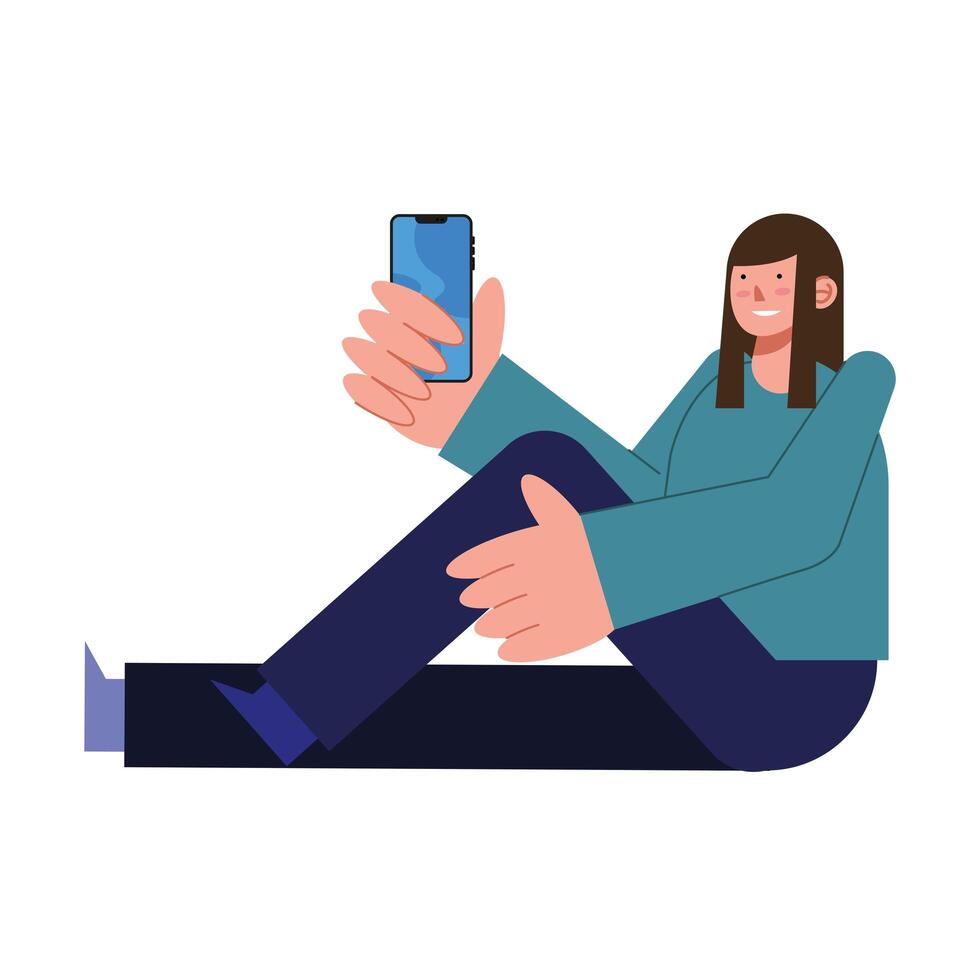 girl holding smartphone vector design