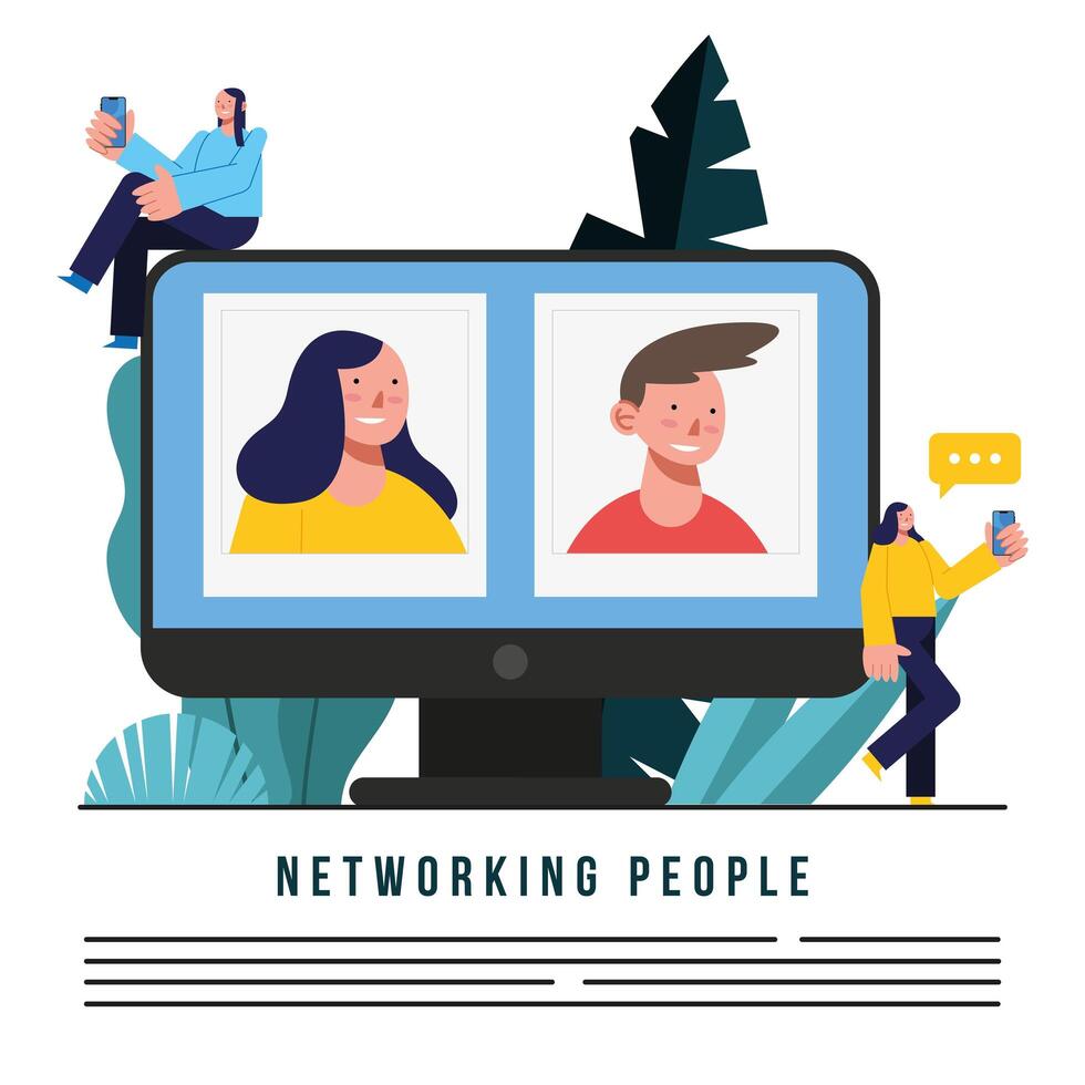 Networking people man and woman in computer vector design