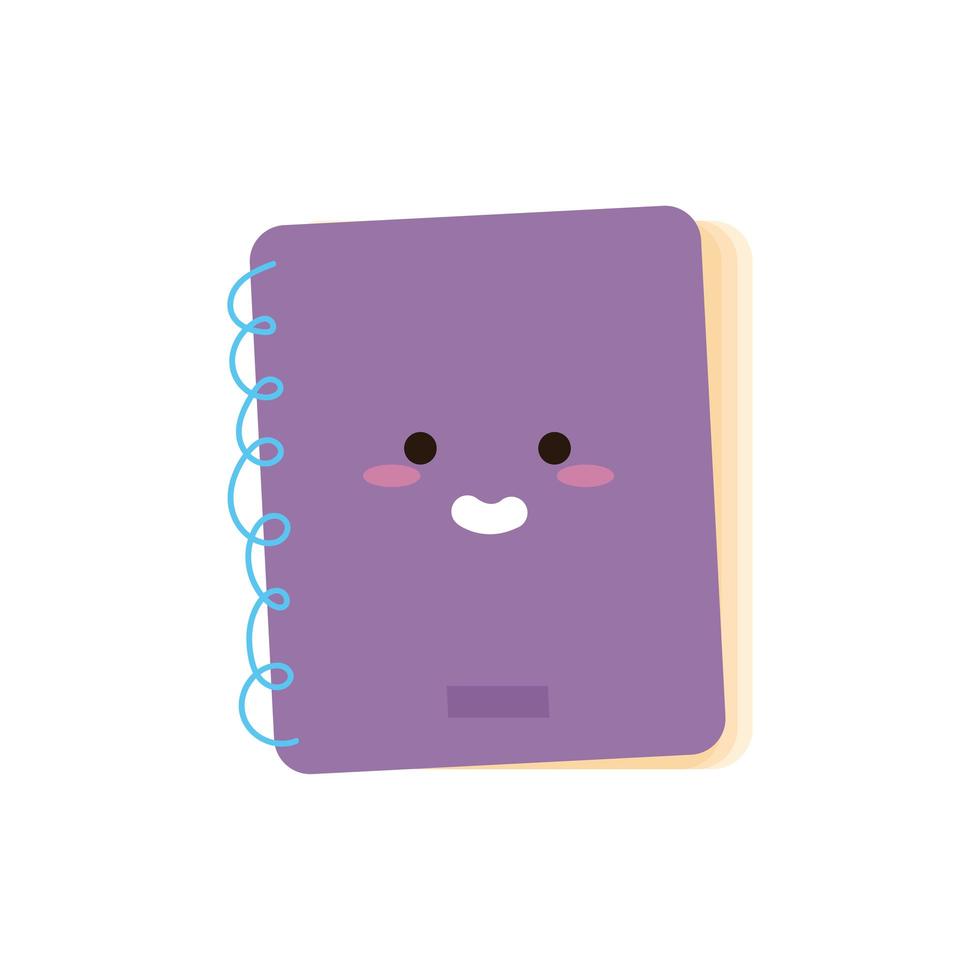 Cuaderno de suministros escolares personaje kawaii vector