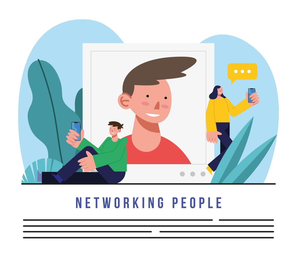 Networking people and man woman with smartphones vector design