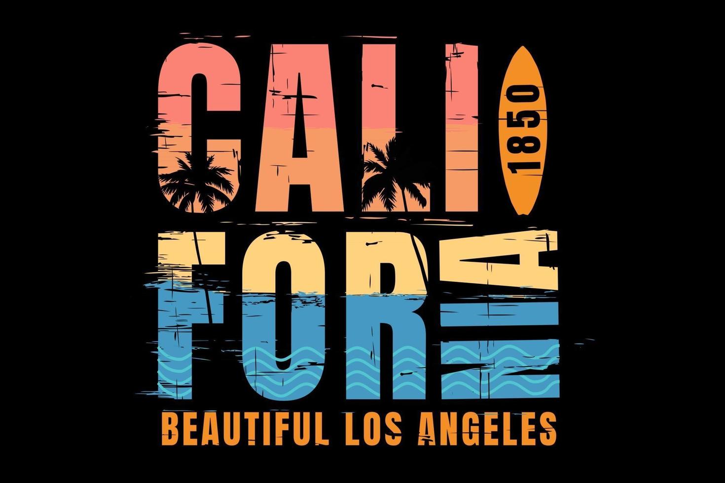 camiseta tipografía california hermosa playa estilo retro vector