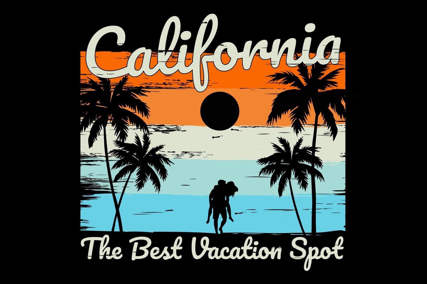 T-shirt silhouette beach california vacation vintage style retro vector