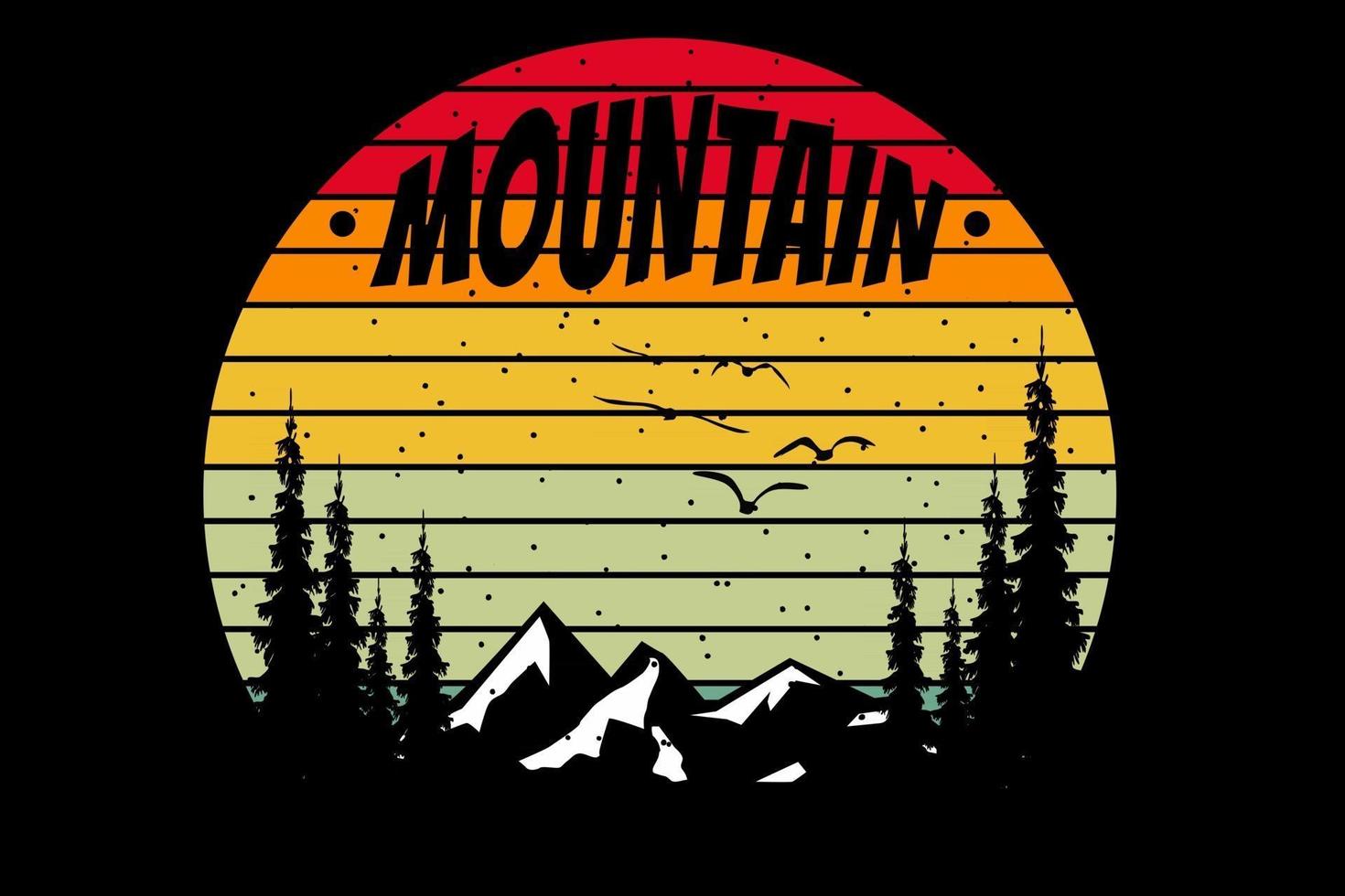 camiseta silueta montaña pino árbol estilo retro vector