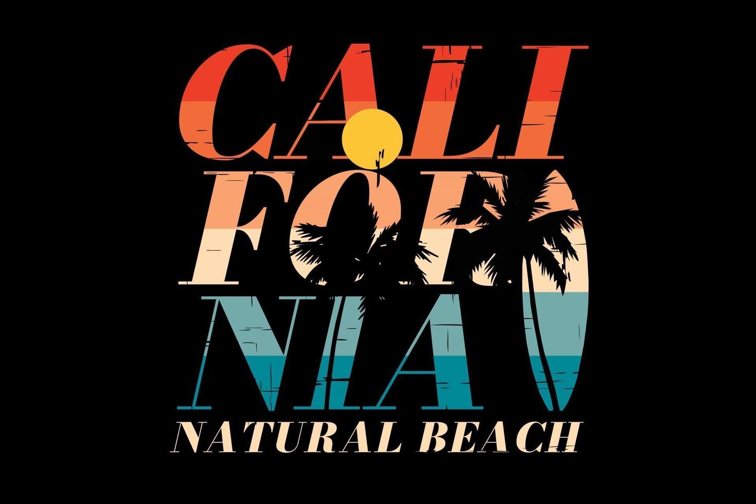 camiseta tipografía california natural playa atardecer retro vector