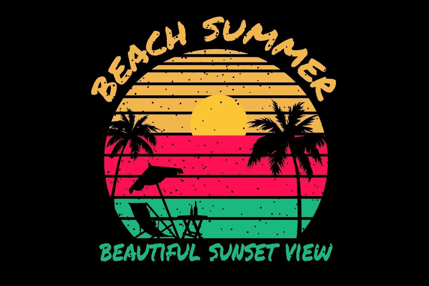 camiseta playa verano hermosa puesta de sol estilo retro vector