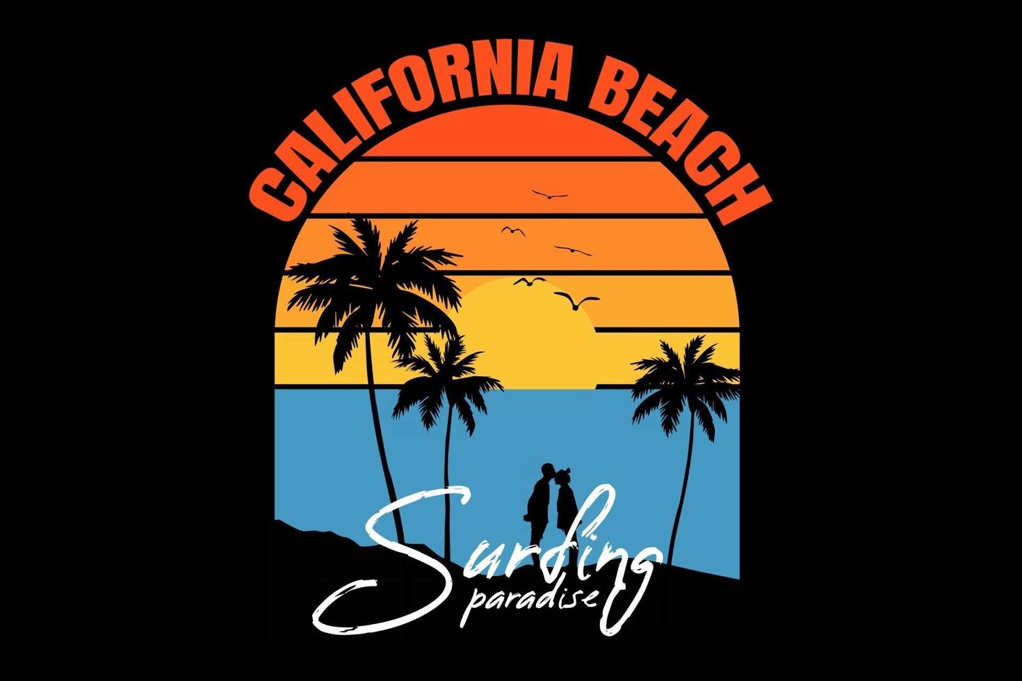 T-shirt typography silhouette beach sunset sky paradise retro vector