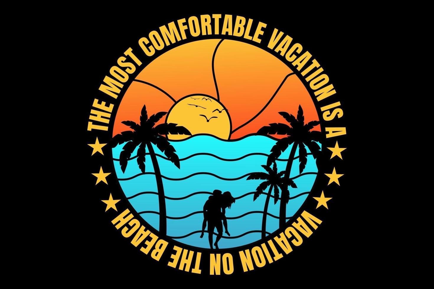 camiseta vacaciones playa atardecer cielo retro estilo vintage vector