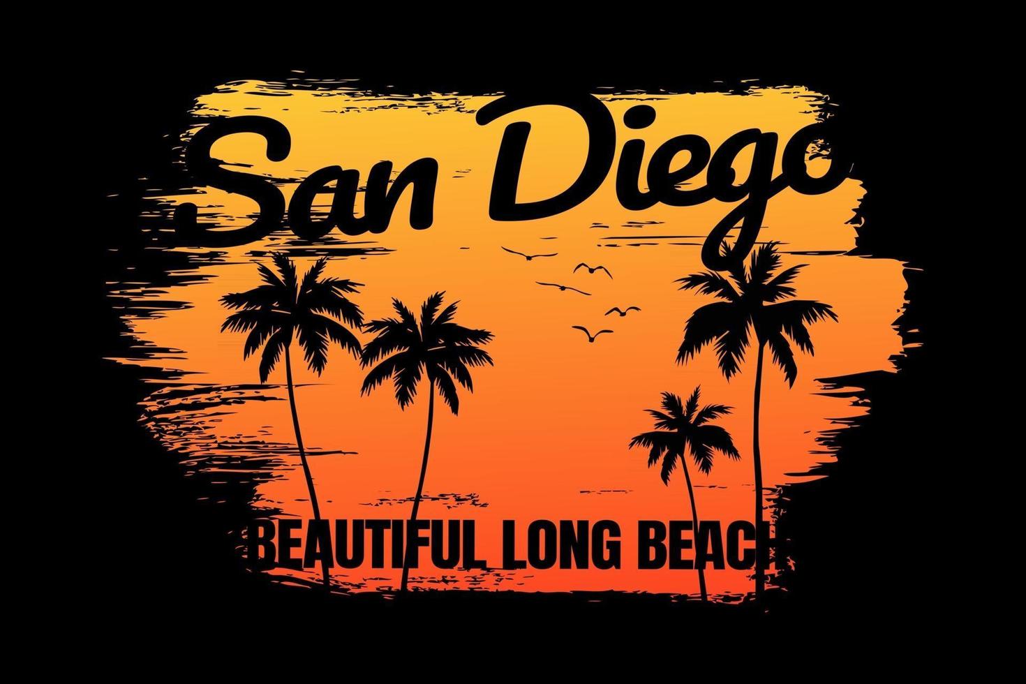 T-shirt sunset beach san diego beautiful retro style vector