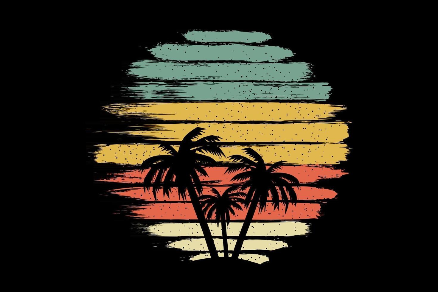 camiseta puesta de sol playa cocoteros son hermosos vector