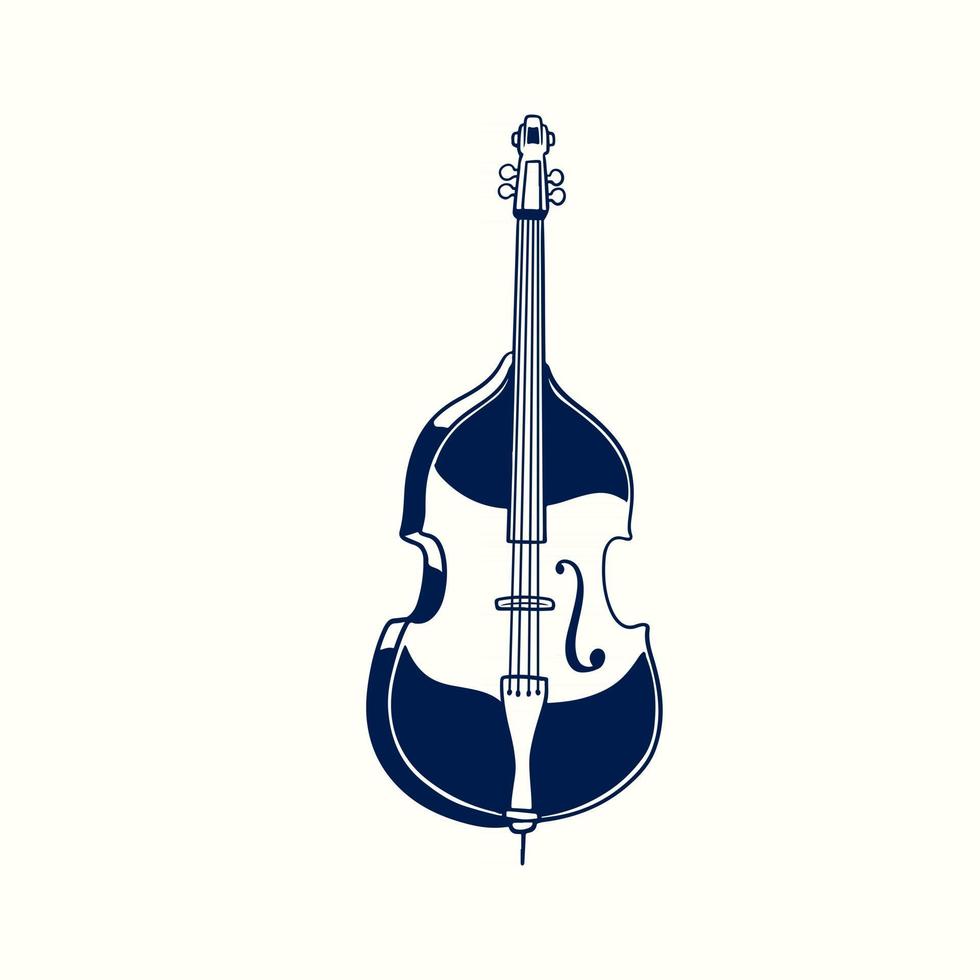 Double bass hand drawn vintage sketch style. Classical jazz music instrument isolated on white background. Old retro engraving bowed string instruments vector illustration.