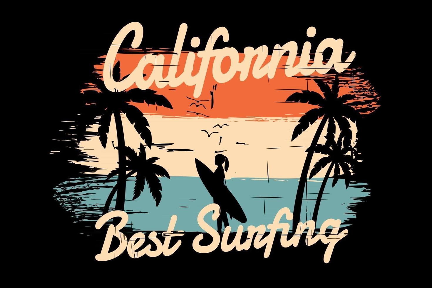 T-shirt silhouette beach summer california surfing retro vintage style vector