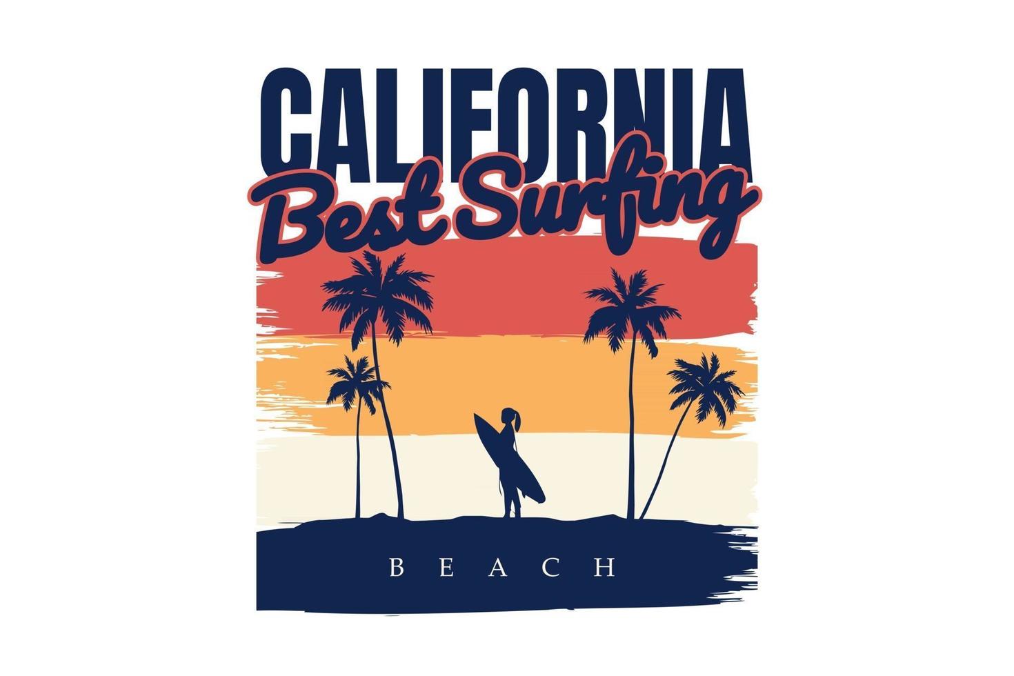 camiseta silueta playa surf california verano retro estilo vintage vector