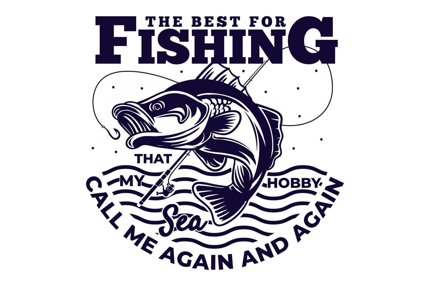 T-shirt fishing rod sea vintage style vector