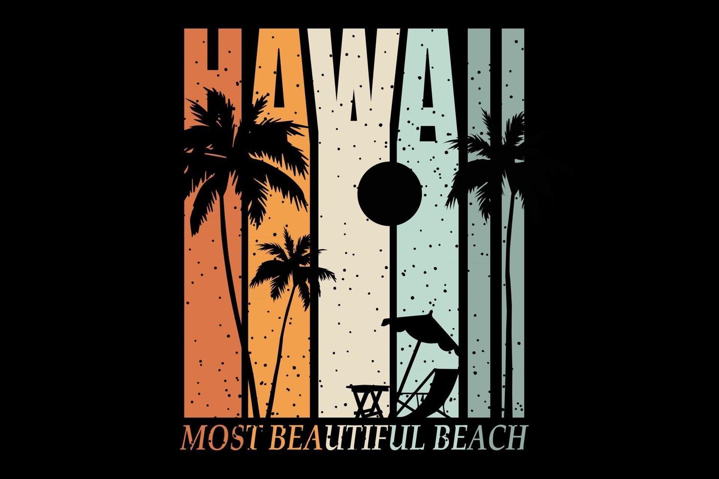 camiseta silueta playa hawaii estilo retro hermoso sol vector