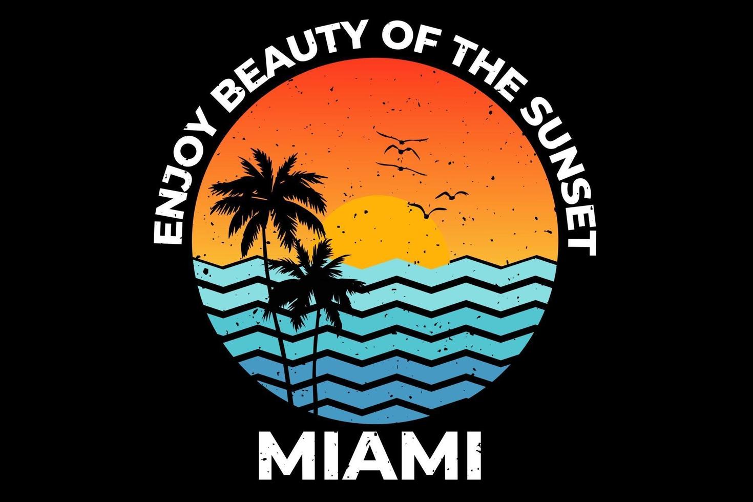 camiseta puesta de sol retro miami beach vector