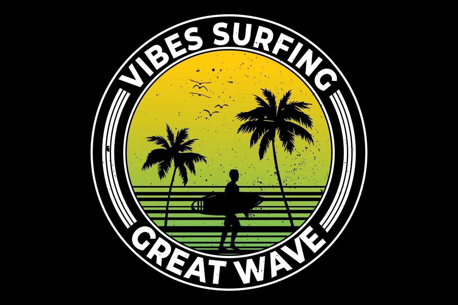 T-shirt vibes surfing waves summer retro style vector