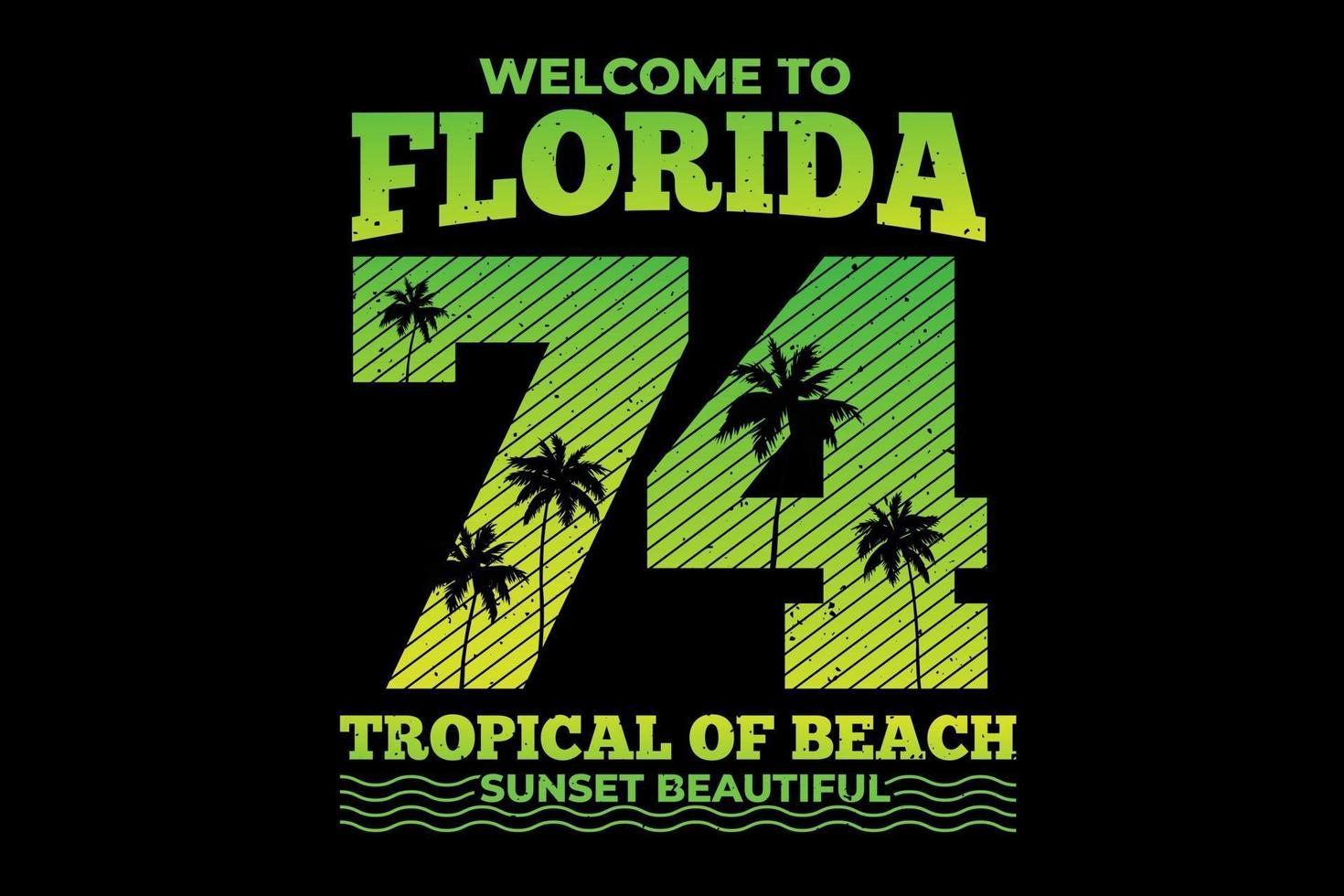 camiseta tipografía florida gradiente playa tropical atardecer vintage vector