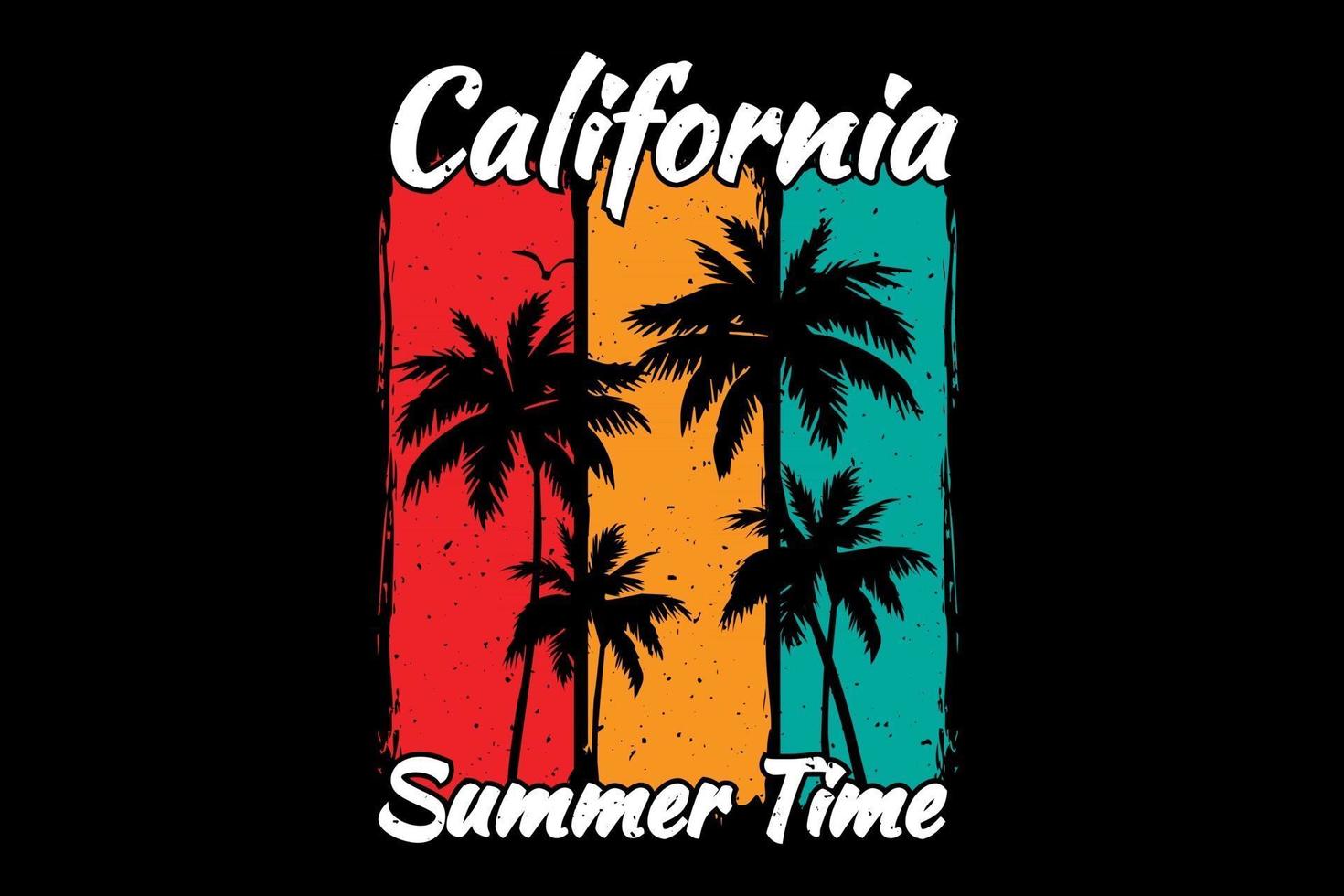 T-shirt california summer time sunset color retro vintage style vector