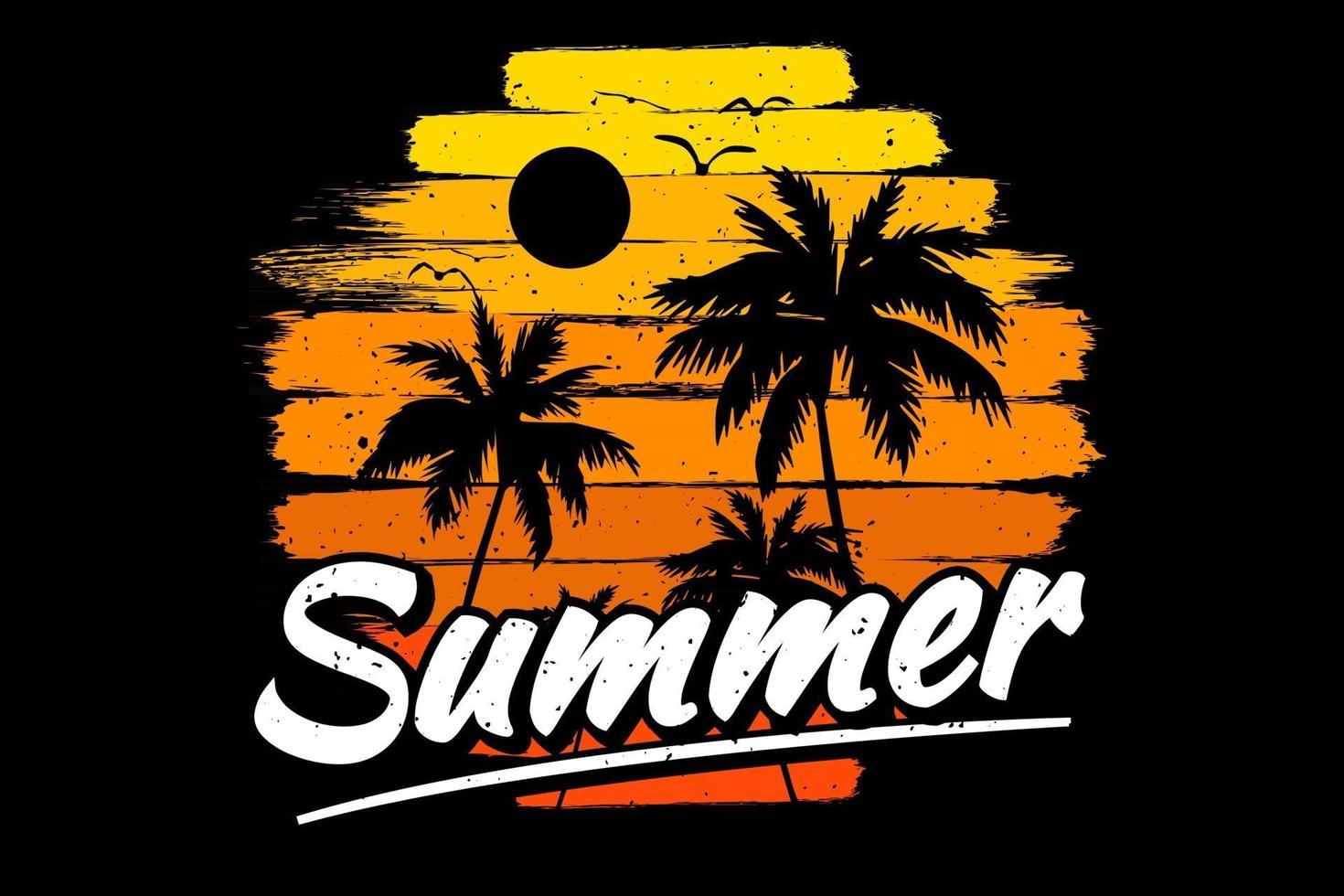 T-shirt summer time sunset sky brush color retro vintage style vector