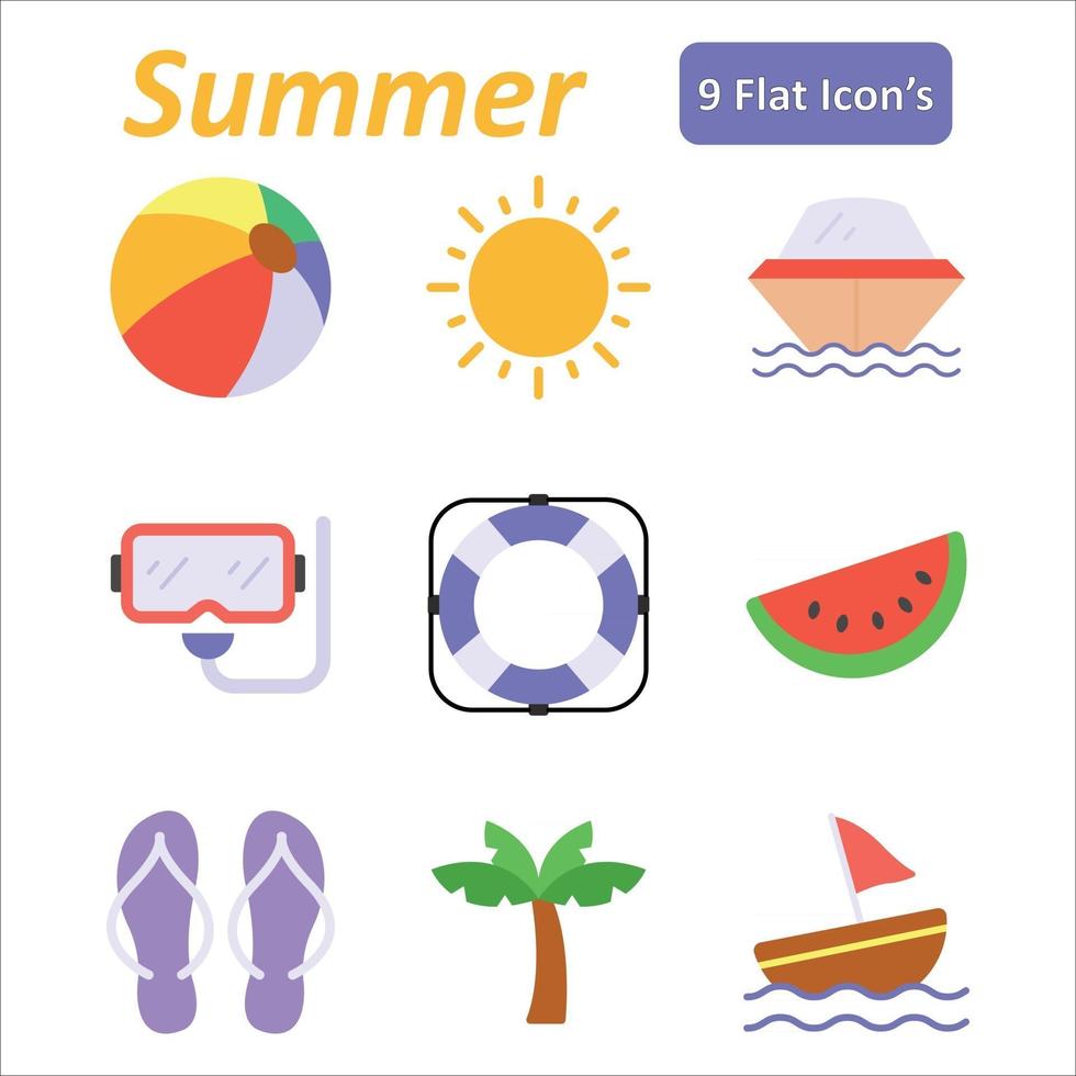 conjunto de iconos planos de verano vector