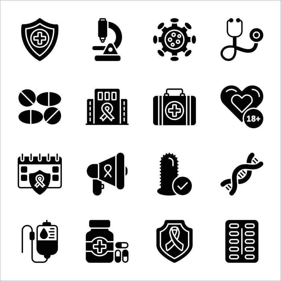Aids and HIV Glyph Icons Sets vector