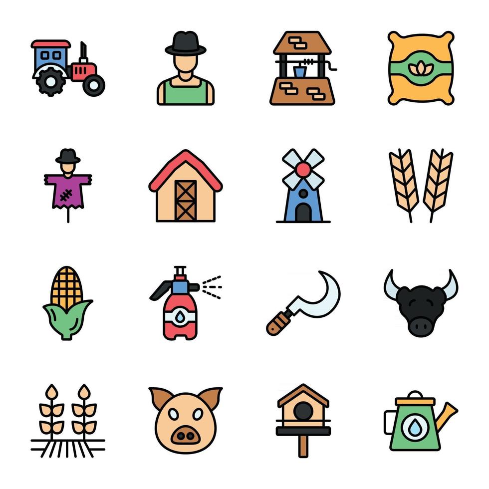 Agriculture Colored Line Icons Sets vector