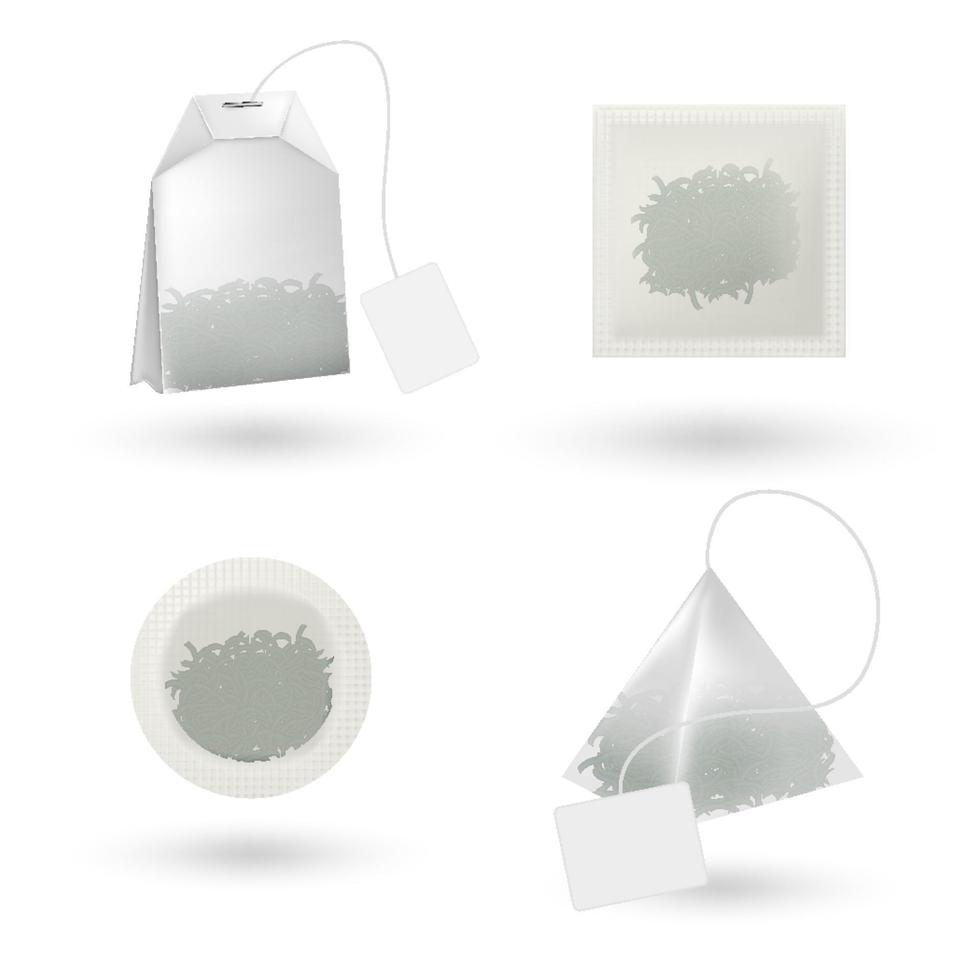 bolsa de té realista maqueta de bolsa de té blanco aislado vector