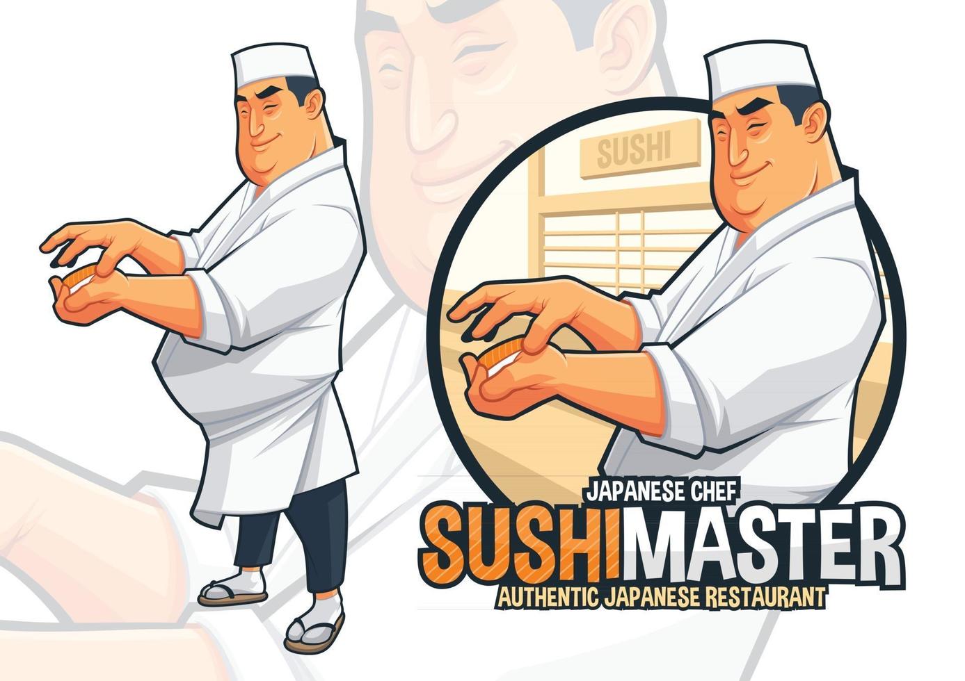chef japonés preparando sushi ilustración vector