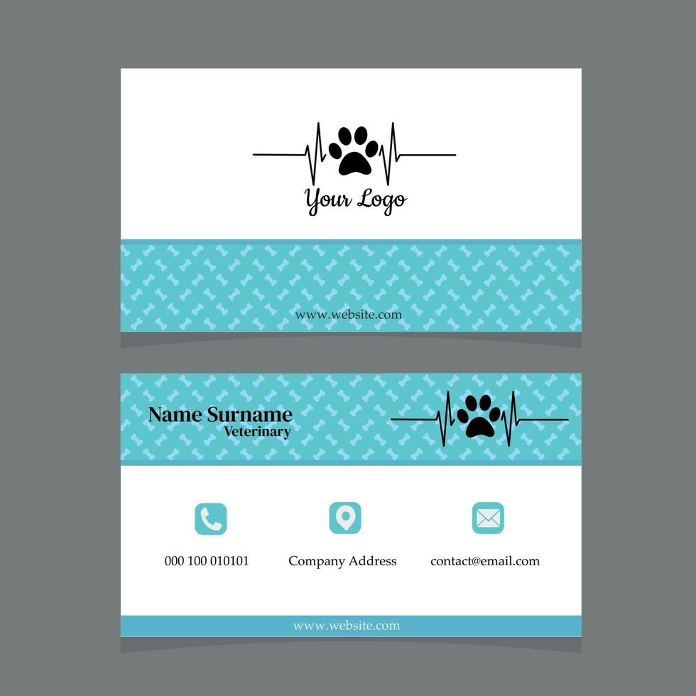 Vet business card with bones design in blue color vector