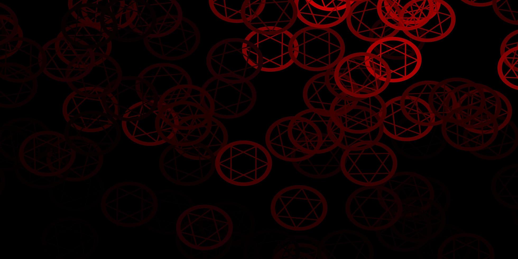 Dark Red vector background with occult symbols.