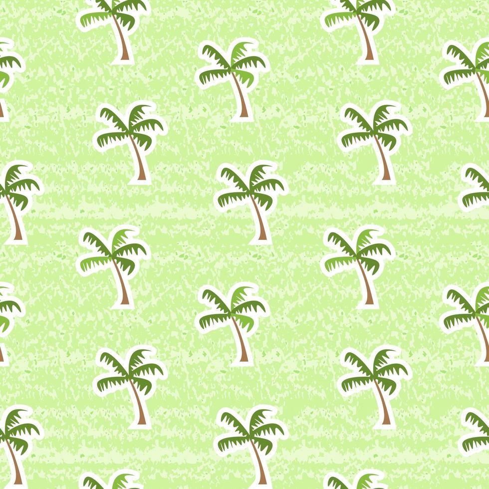 Summer nature palm trees seamless pattern. Vector illustration on green background. Shabby, aged effect