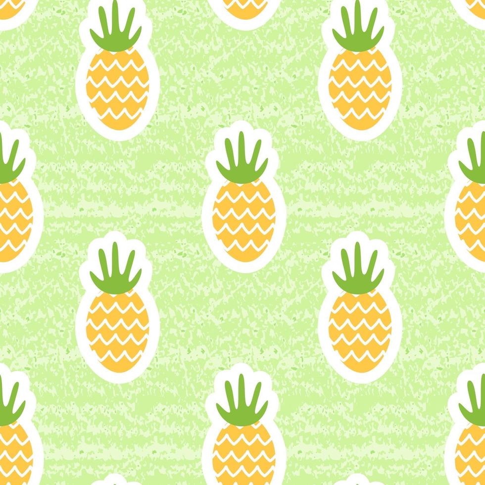 Summer nature seamless pattern. Vector illustration of pineapples on green background. Shabby, aged effect
