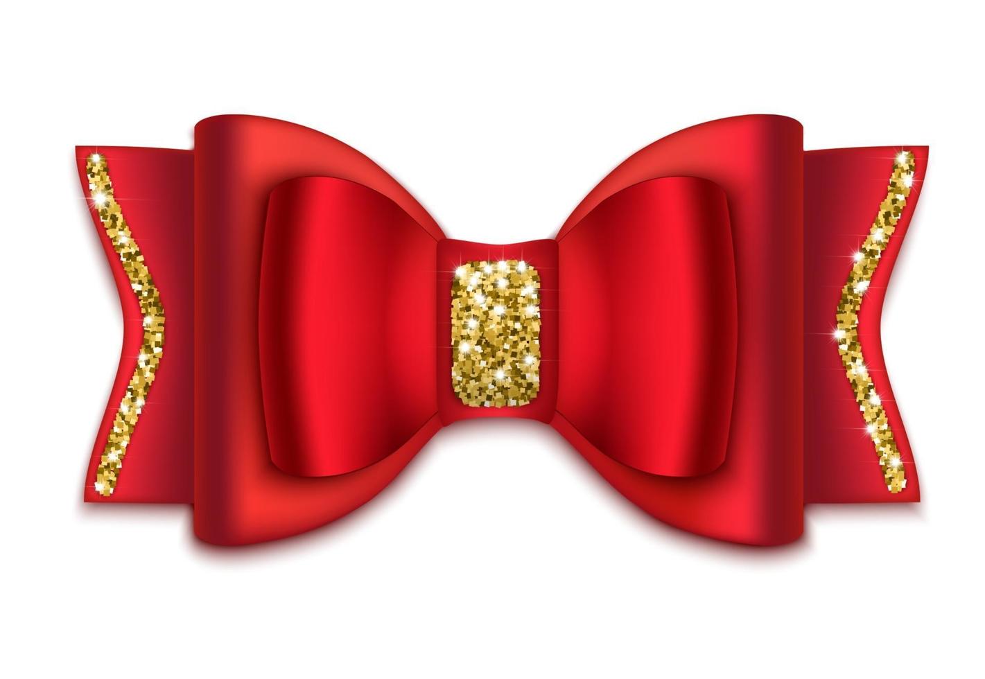 Red bow with gold decor Holiday decoration Isolated on a white background Vector illustration