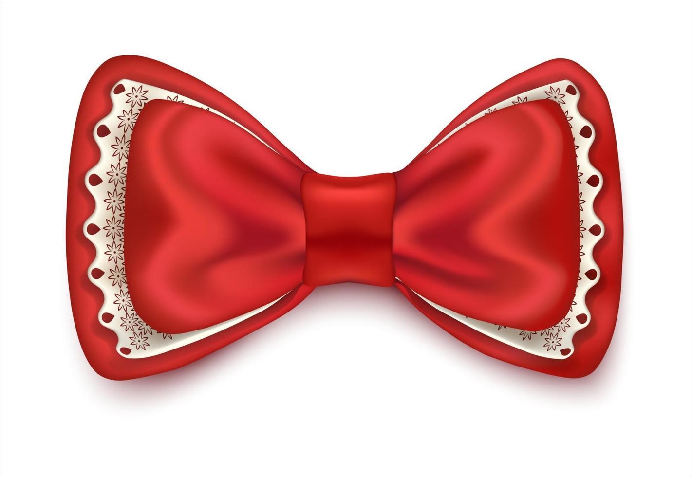 Red bow with lace Holiday decoration Isolated on a white background Vector illustration