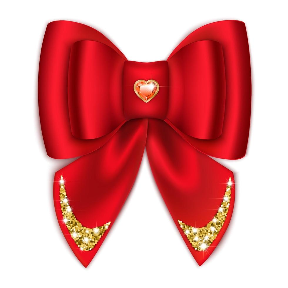 Red bow with rhinestones Holiday decoration Isolated on a white background Vector illustration