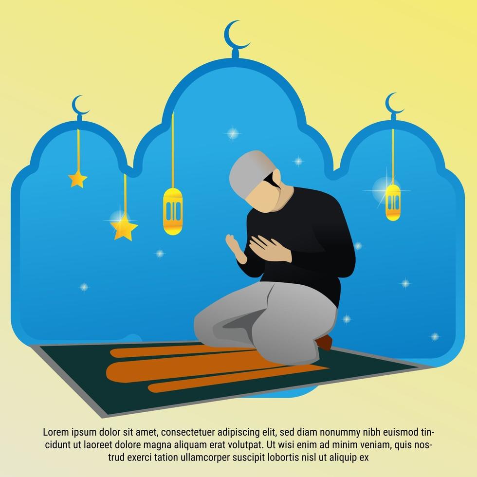 Flat man prayer in mosque illustartion vector