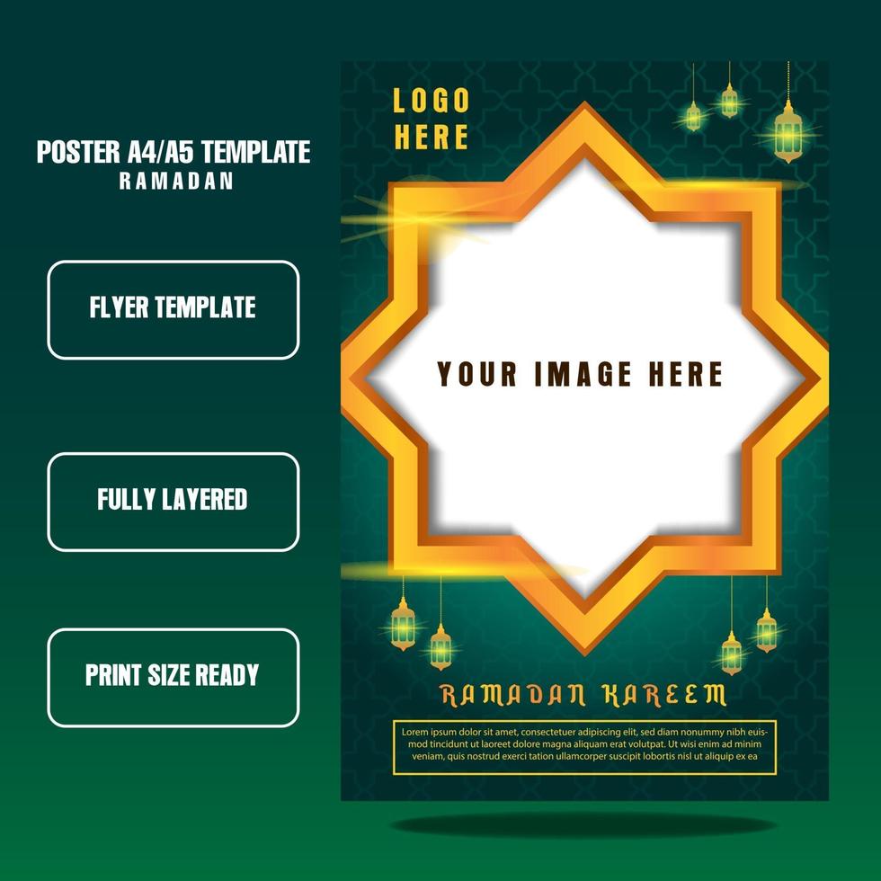 Ramadan kareem flyer template with green background realistis vector