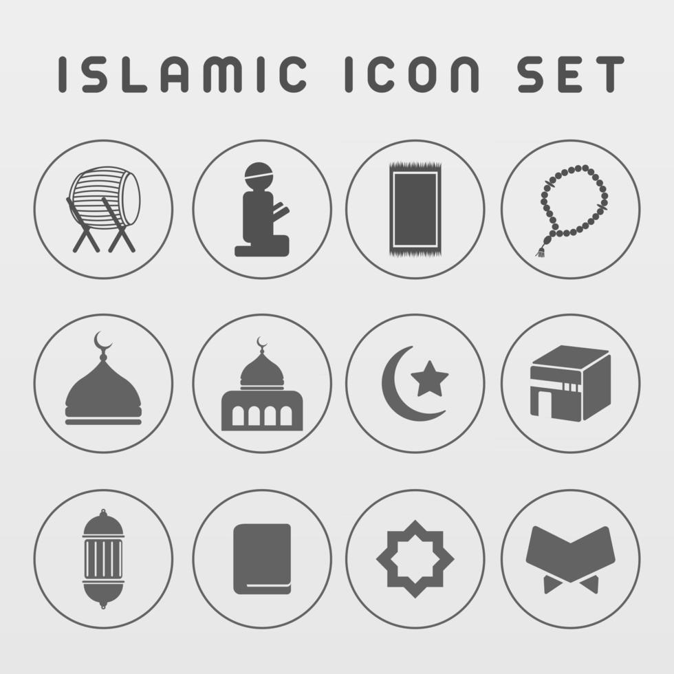 Islamic ramadan icon pack with gray color monochrome vector