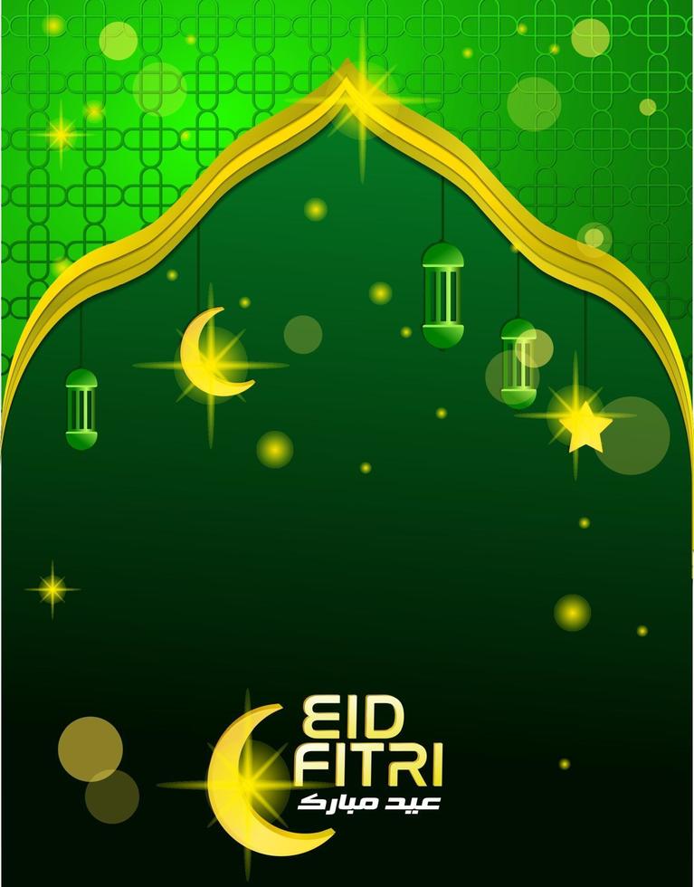 Eid fitri flyer template with green background color vector