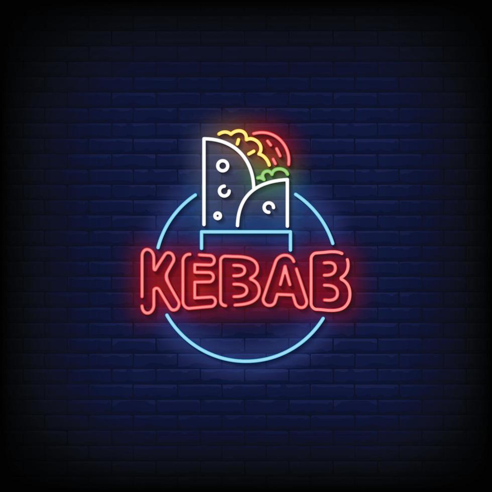 kebab letreros de neón estilo texto vector