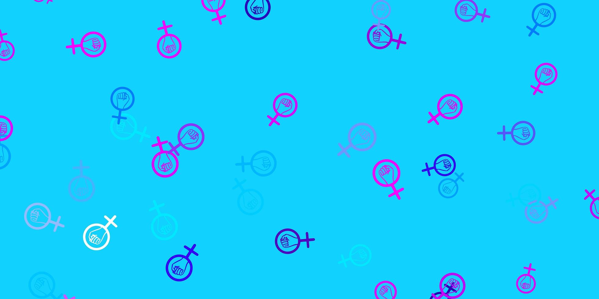 Light Pink, Blue vector pattern with feminism elements.