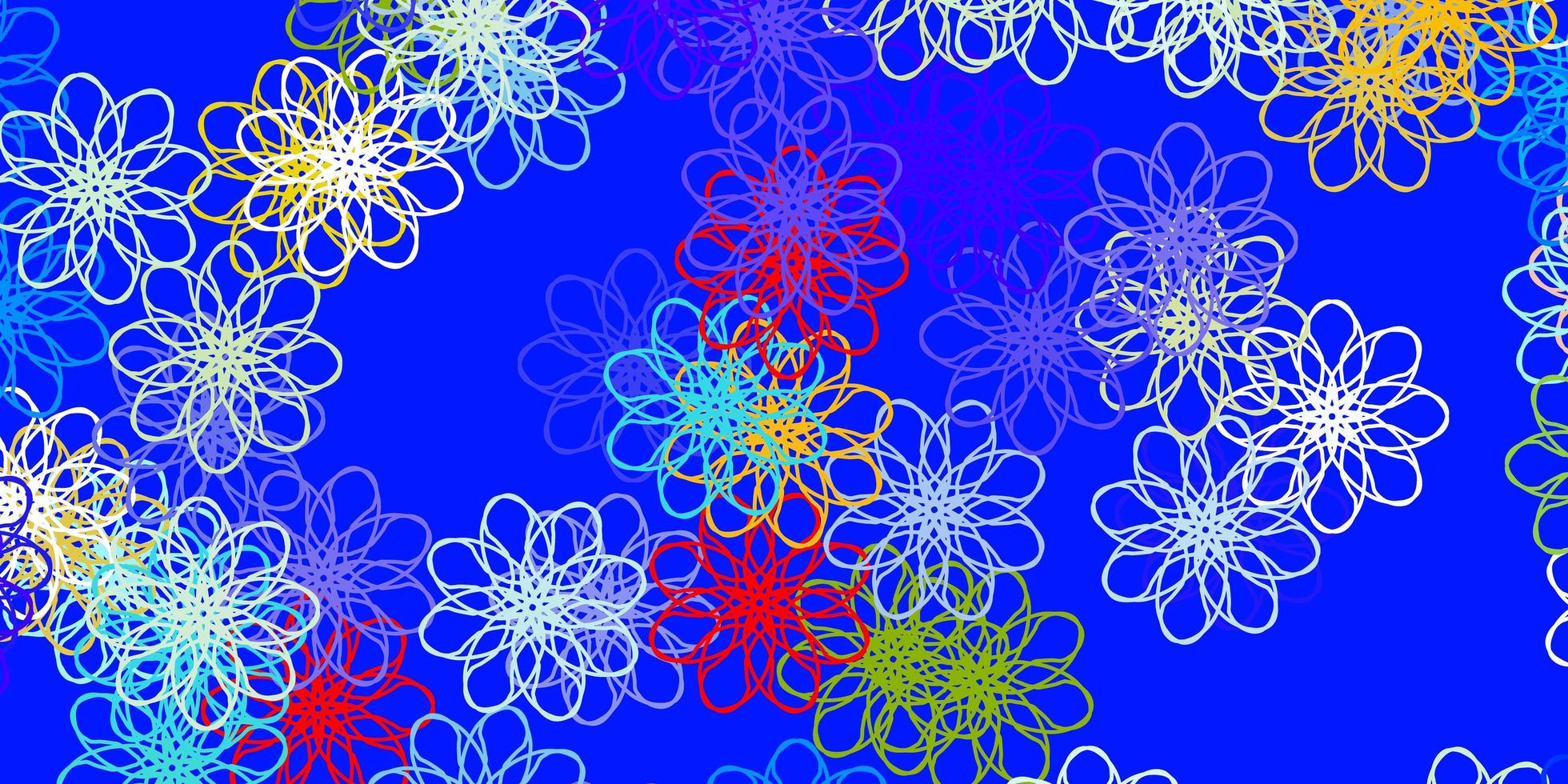 plantilla de doodle de vector multicolor claro con flores.