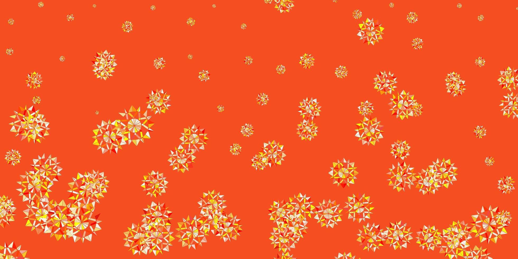 vector naranja claro hermoso telón de fondo de copos de nieve con flores.